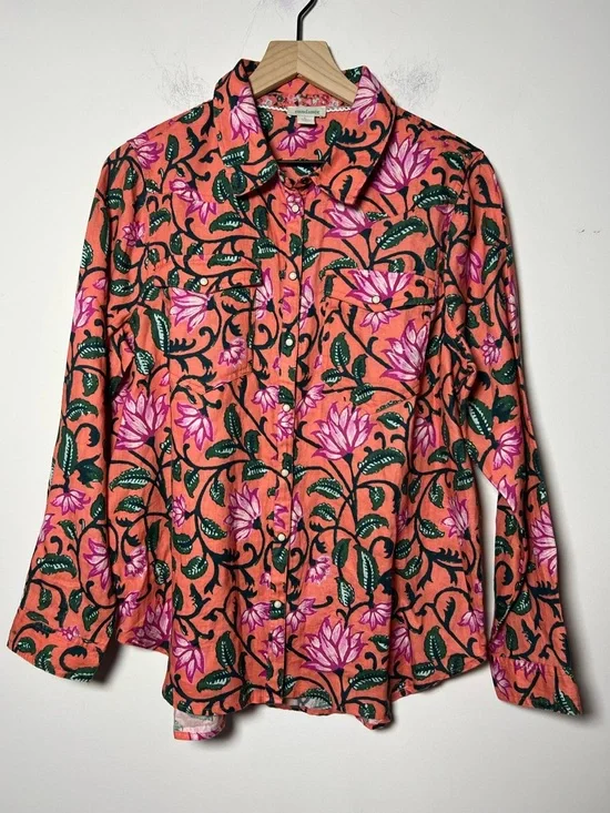 Sundance Willow 100% Linen Floral Snap Button-Down Shirt Southwestern Bohemian - Picture 2 of 12